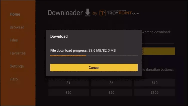 Fire TV search screen with Downloader highlighted